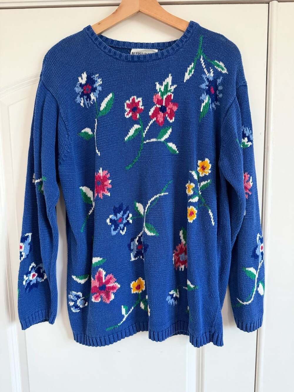 Alfred Dunner Vintage Blue Floral Embroidered Crewneck Sweater